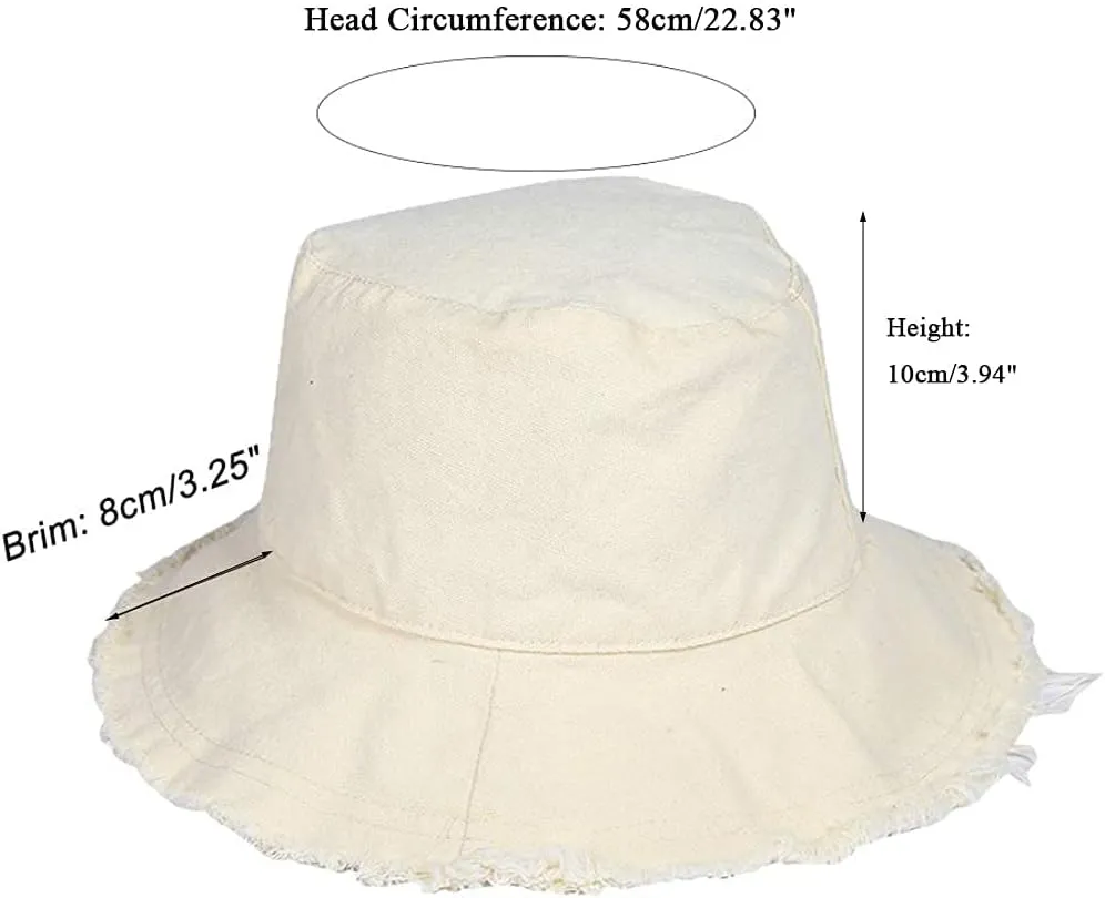 Frayed-Edge-Bucket-Hat-Summer Distressed-Beach-Sun-Hat-for-Women Men Teens Girls- Floppy Wide-Brim Fisherman Cap(Size: 7 1/8)
