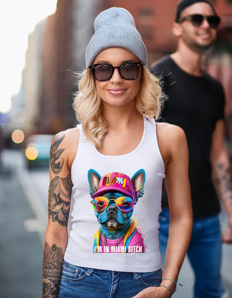 Frenchie Miami White Collection Art T-Shirt - Unisex Design | Grooveman Music TM"