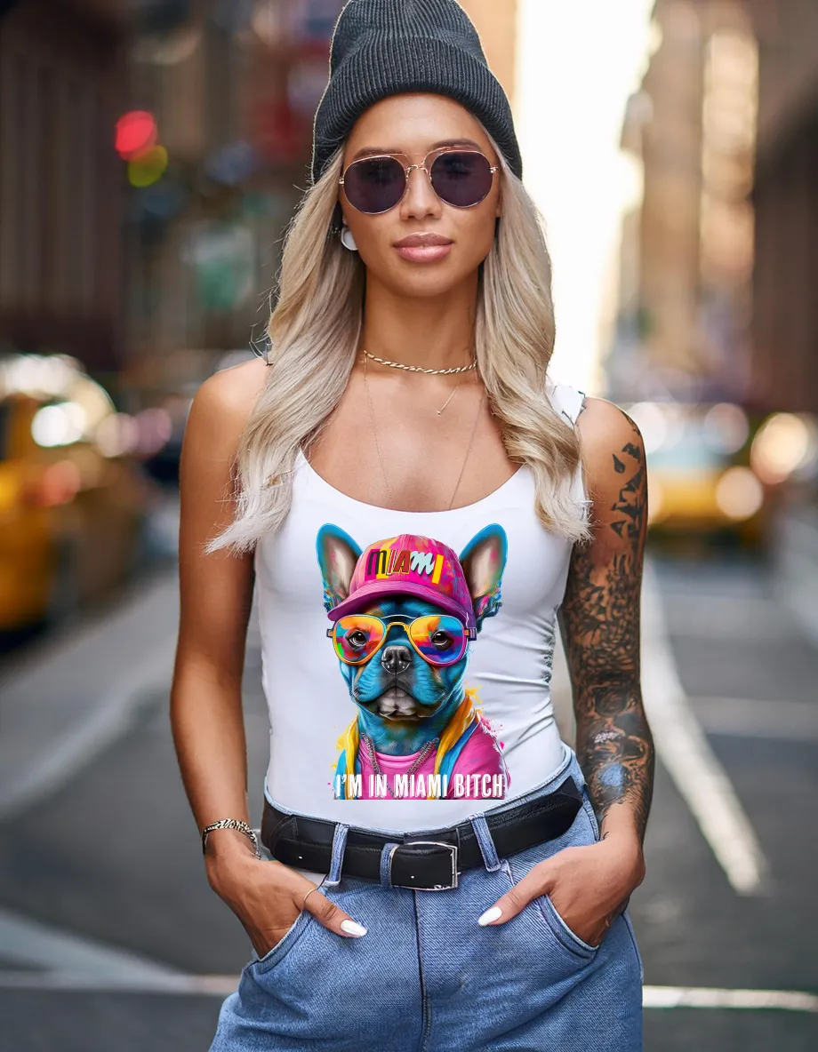 Frenchie Miami White Collection Art T-Shirt - Unisex Design | Grooveman Music TM"