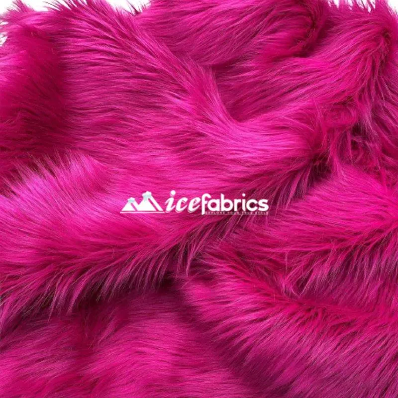 Fuchsia Shaggy Mohair Long Pile Faux Fur Fabric By The Yard