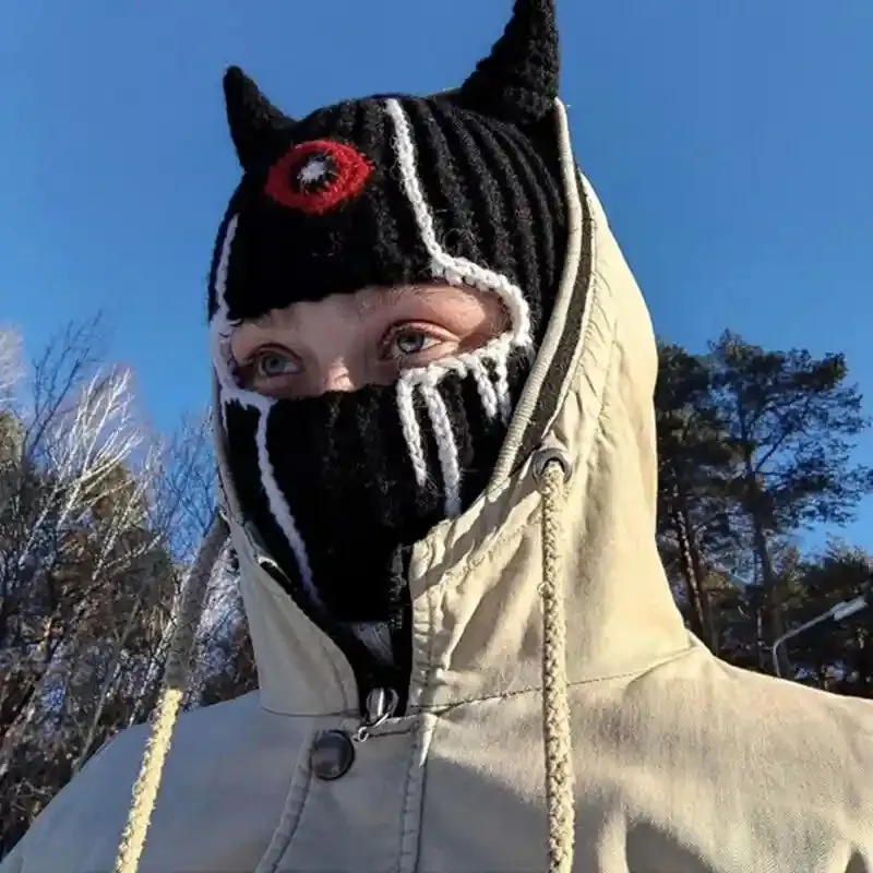 Funny Devil Horn Balaclava Hooded Mask