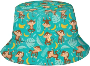 Funny Monkey Bucket Hat Sun Protection Wide Brim Hat Packable Summer Travel Animal Boonie Cap for Women Men