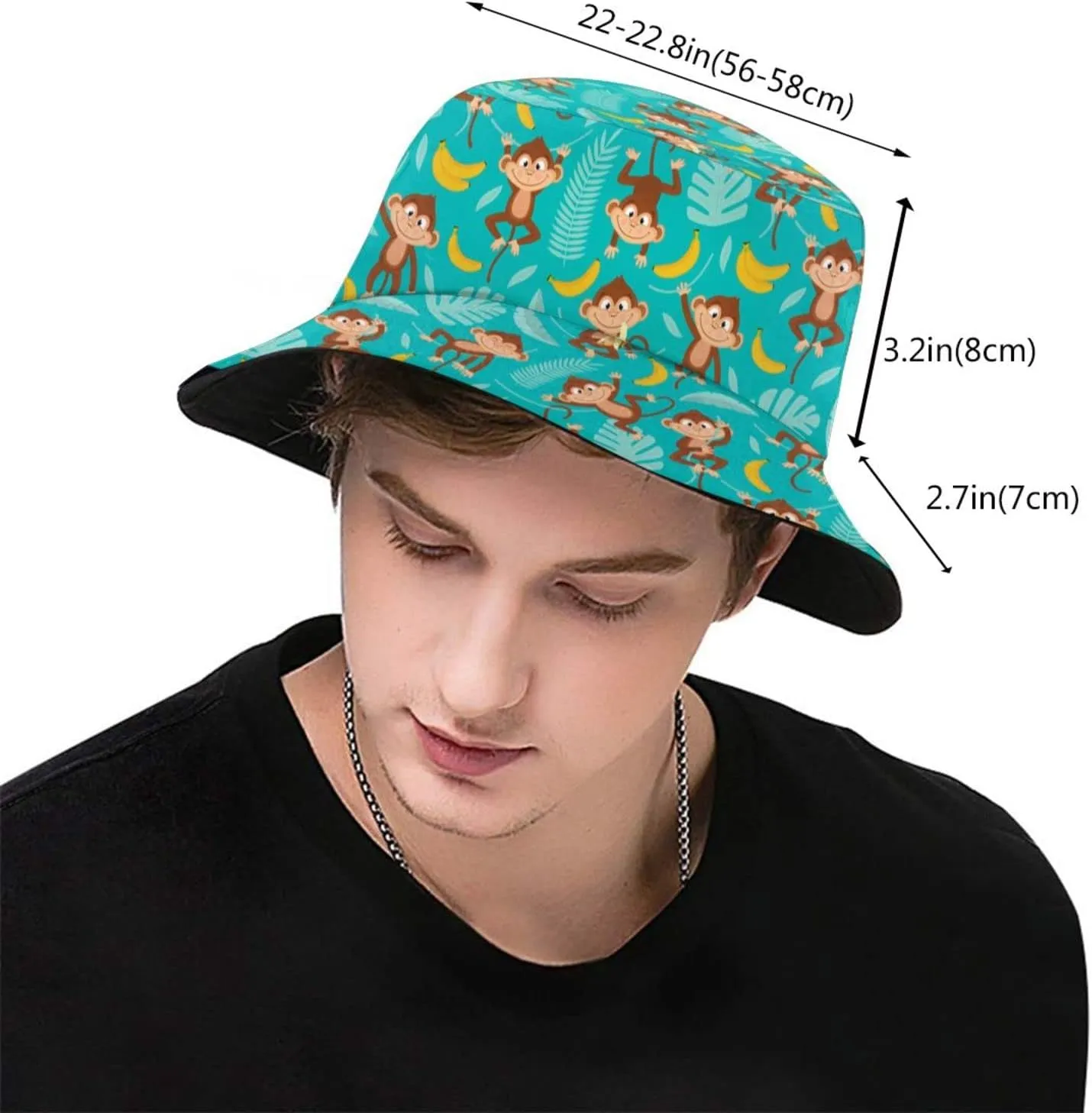 Funny Monkey Bucket Hat Sun Protection Wide Brim Hat Packable Summer Travel Animal Boonie Cap for Women Men