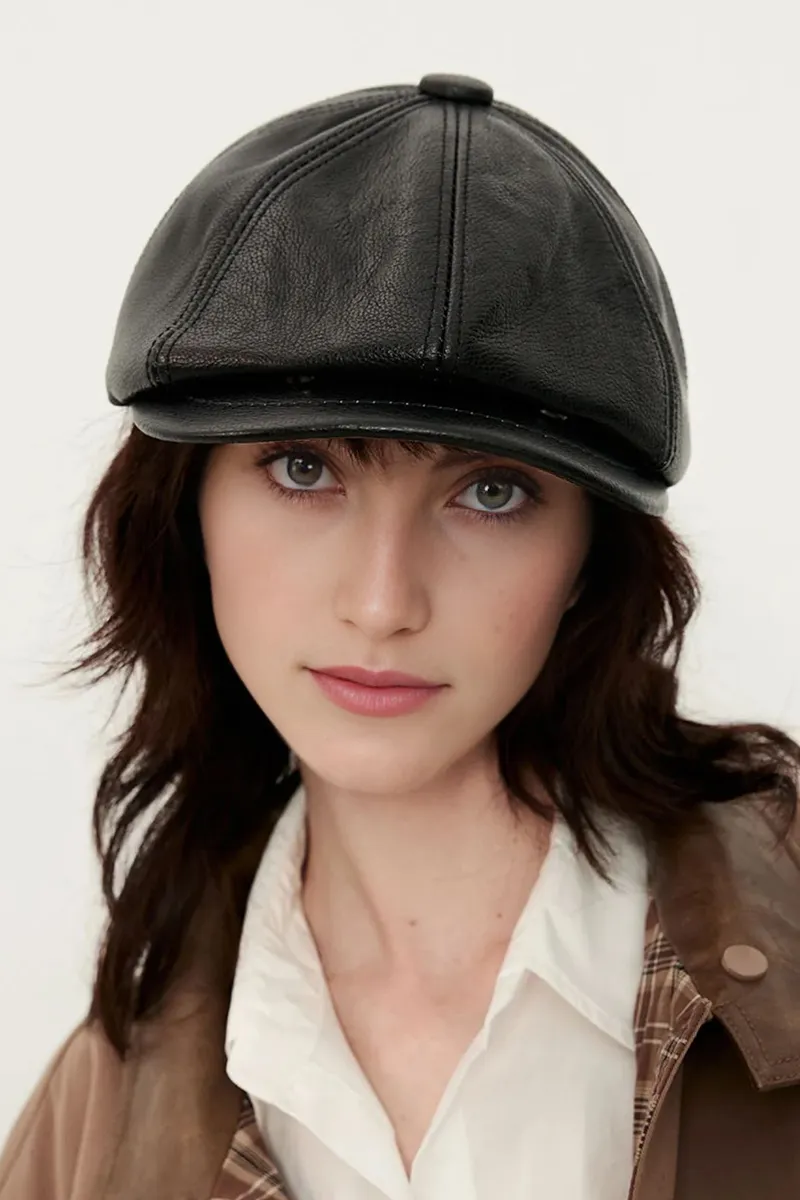 Genuine Leather Newsboy Cap