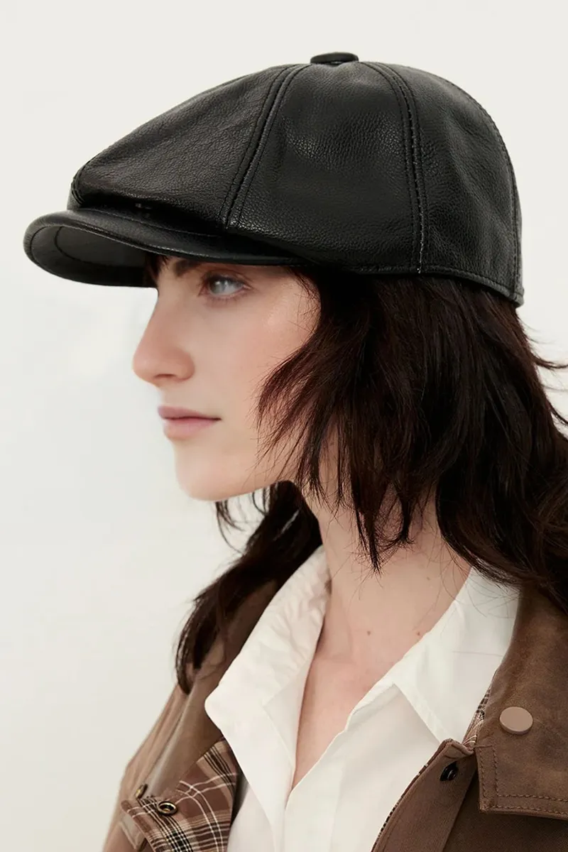 Genuine Leather Newsboy Cap