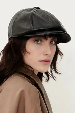 Genuine Leather Newsboy Cap