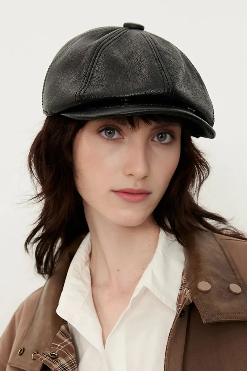 Genuine Leather Newsboy Cap