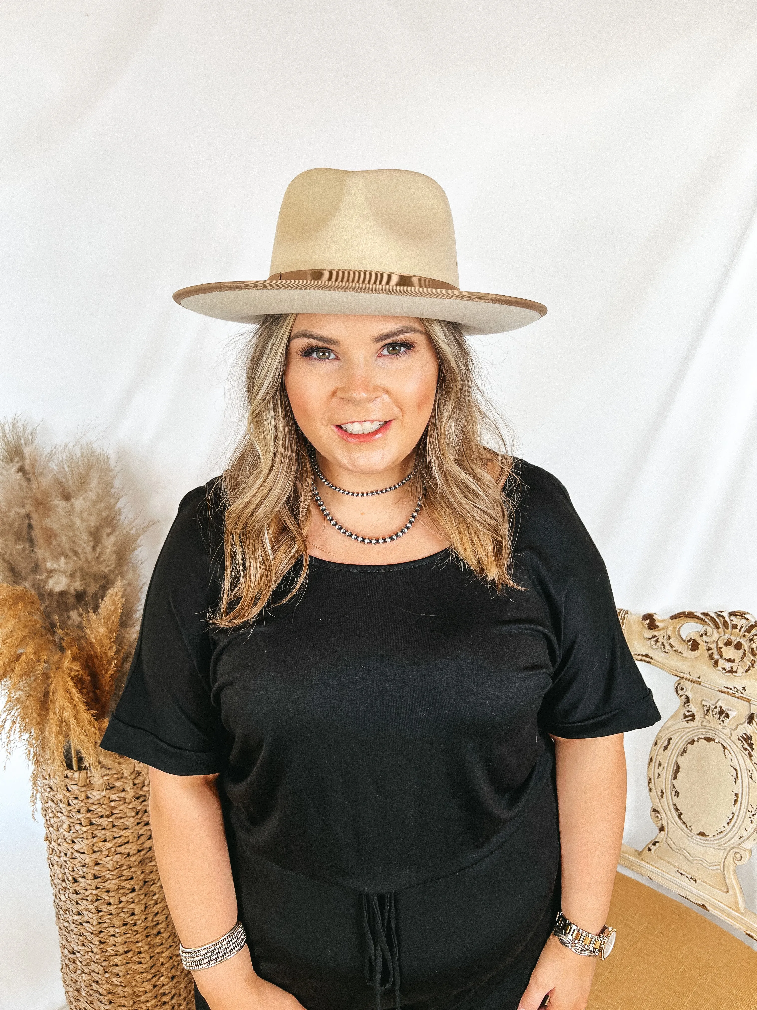 GiGi Pip | Monroe Wool Felt Rancher Hat with Ribbon Band in Off White