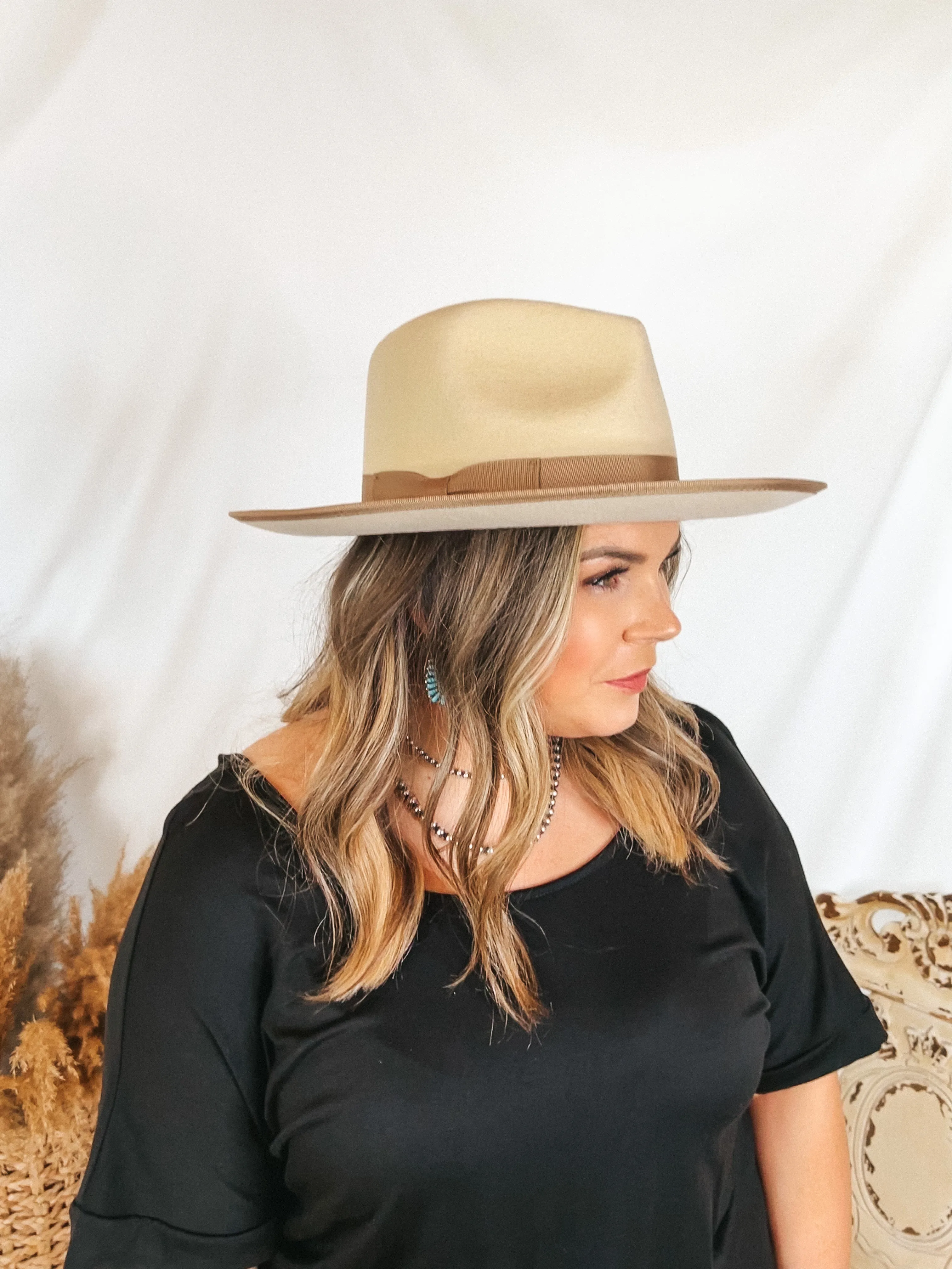 GiGi Pip | Monroe Wool Felt Rancher Hat with Ribbon Band in Off White