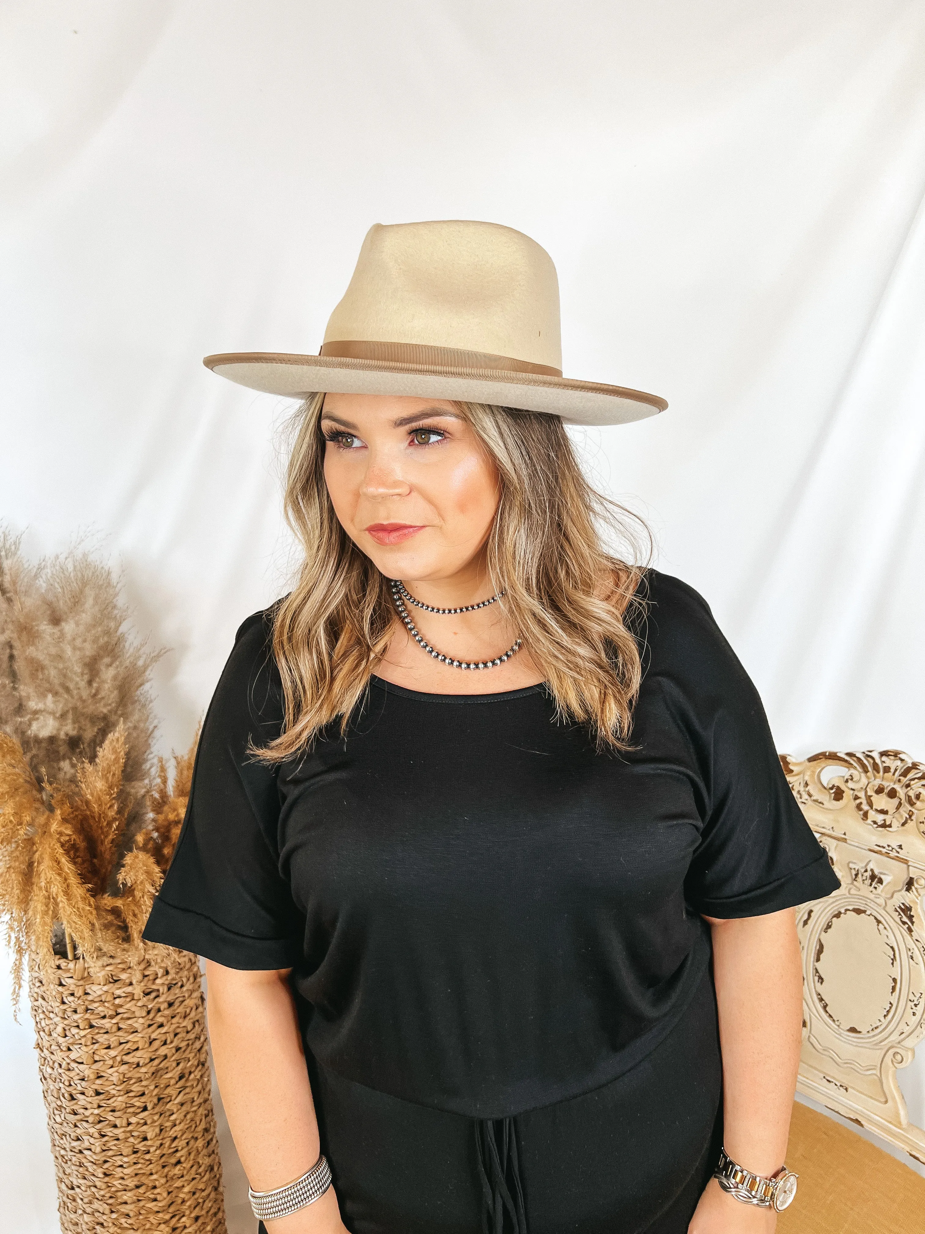 GiGi Pip | Monroe Wool Felt Rancher Hat with Ribbon Band in Off White