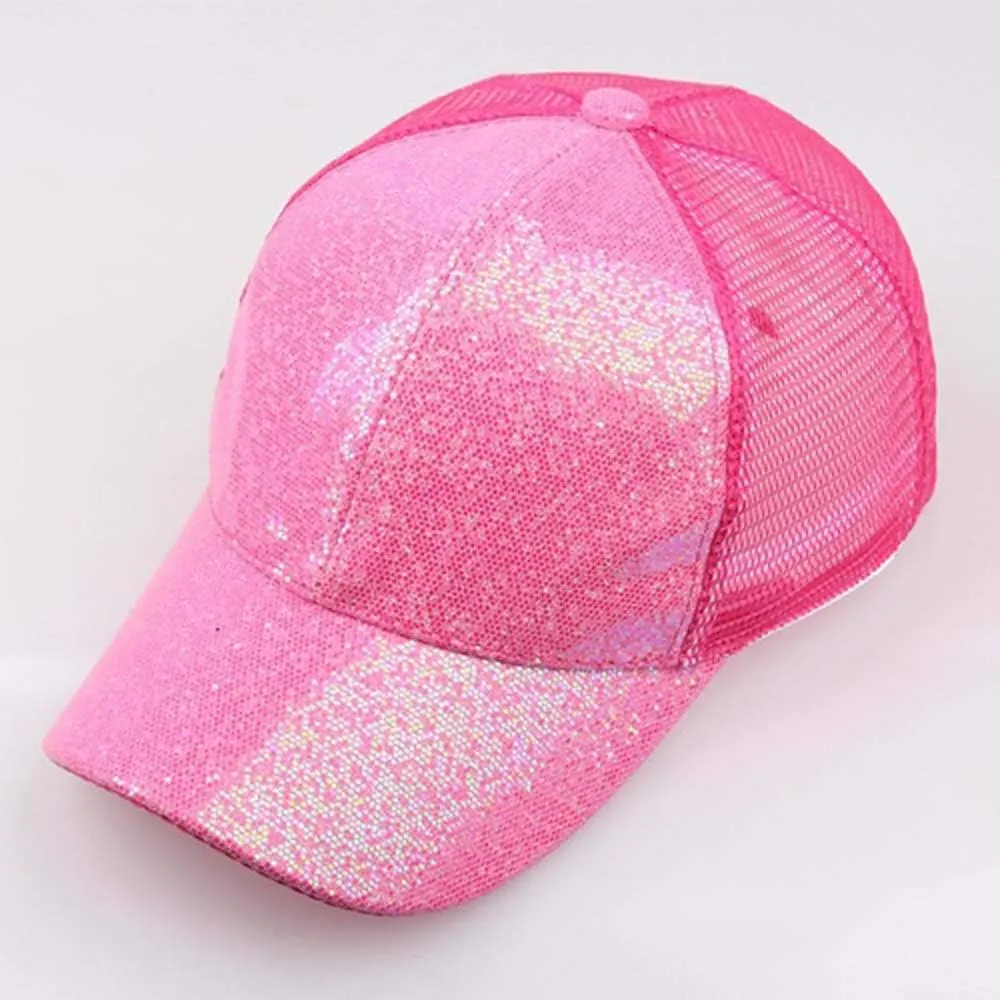 Glitter Sequin Baseball Cap for Women Men Mesh Breathrable Caps Ponytail Baseball Hats Summer Snapback