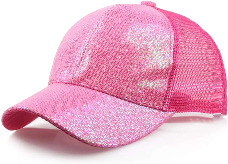 Glitter Sequin Baseball Cap for Women Men Mesh Breathrable Caps Ponytail Baseball Hats Summer Snapback