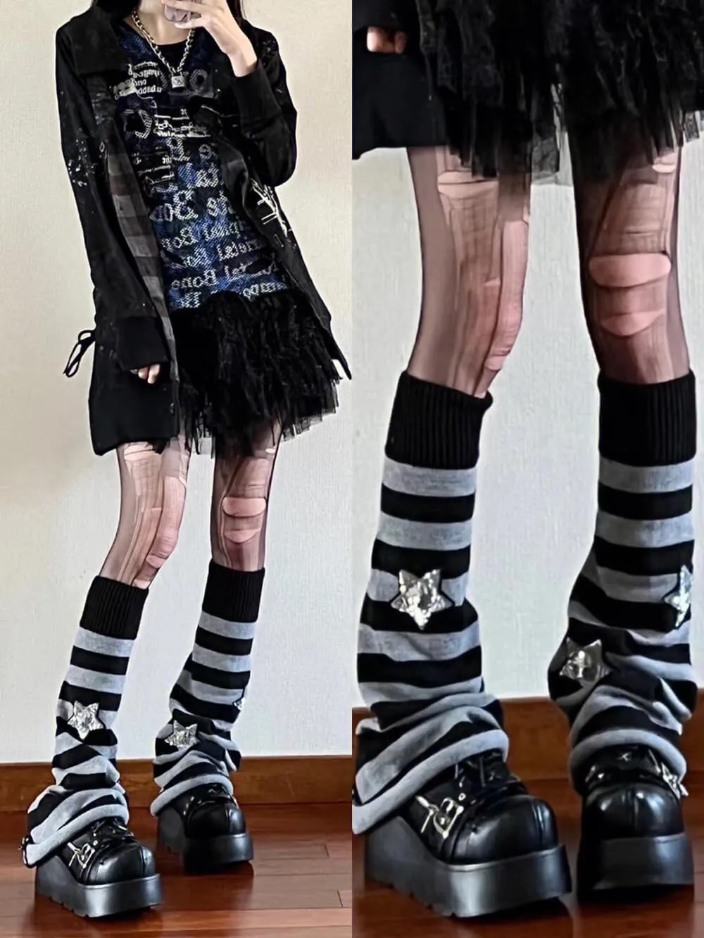 Glitter Sequin Stars Decor Striped Flared Leg Warmers