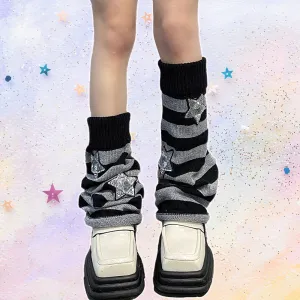 Glitter Sequin Stars Decor Striped Flared Leg Warmers