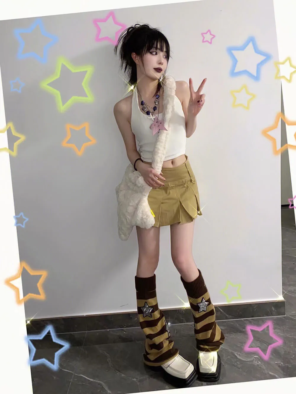 Glitter Sequin Stars Decor Striped Flared Leg Warmers