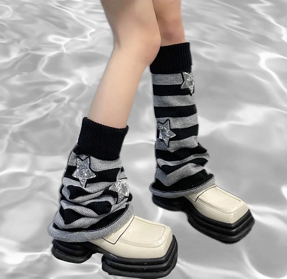Glitter Sequin Stars Decor Striped Flared Leg Warmers