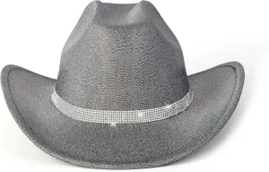 Gossifan Women Men Wide Brim Cowboy Hats with Rhinestone Buckle for Party Disco Sparkly Cowgirl Hat