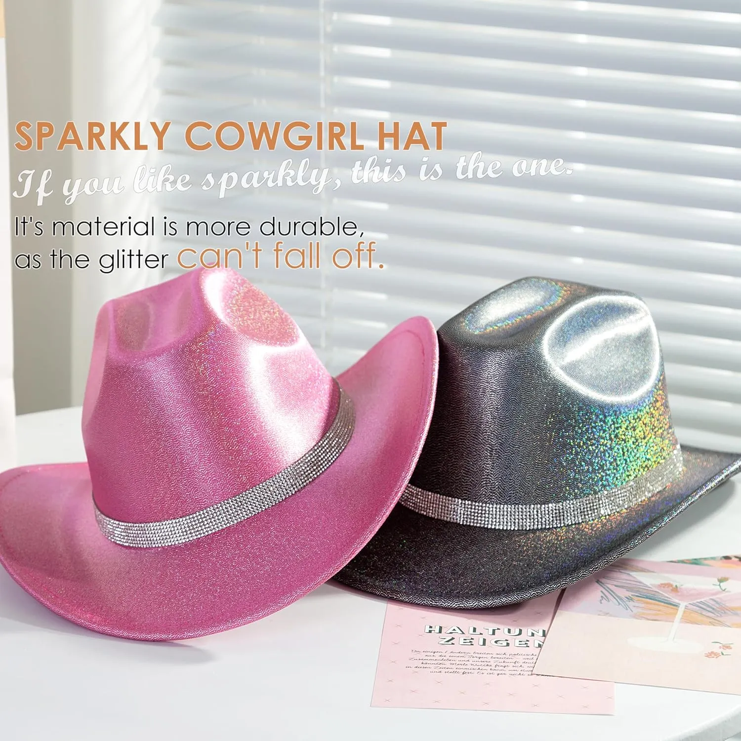Gossifan Women Men Wide Brim Cowboy Hats with Rhinestone Buckle for Party Disco Sparkly Cowgirl Hat