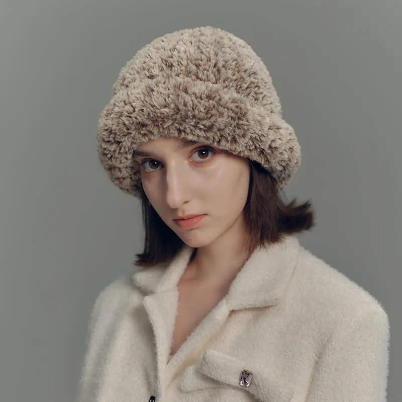 Gradient Color Faux Fur Knit Beanie Hat