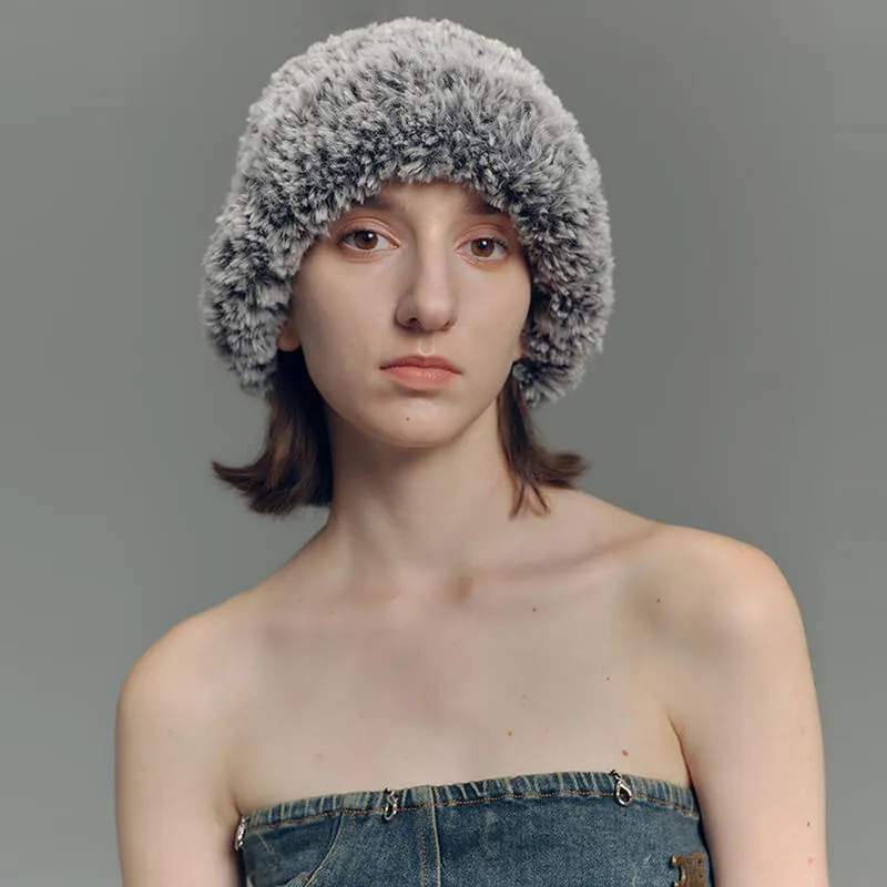 Gradient Color Faux Fur Knit Beanie Hat