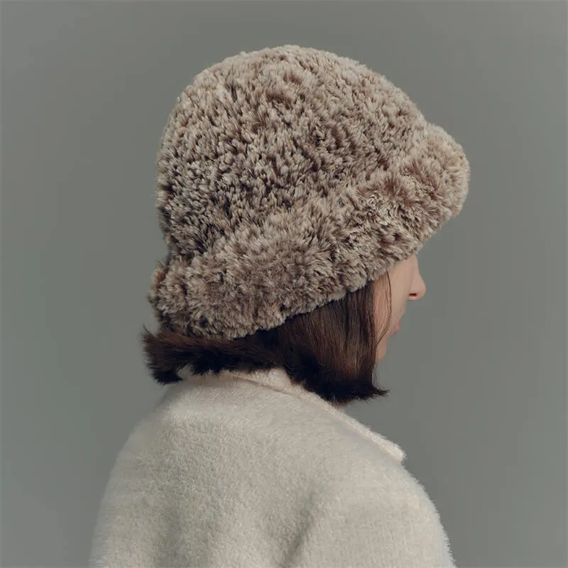 Gradient Color Faux Fur Knit Beanie Hat