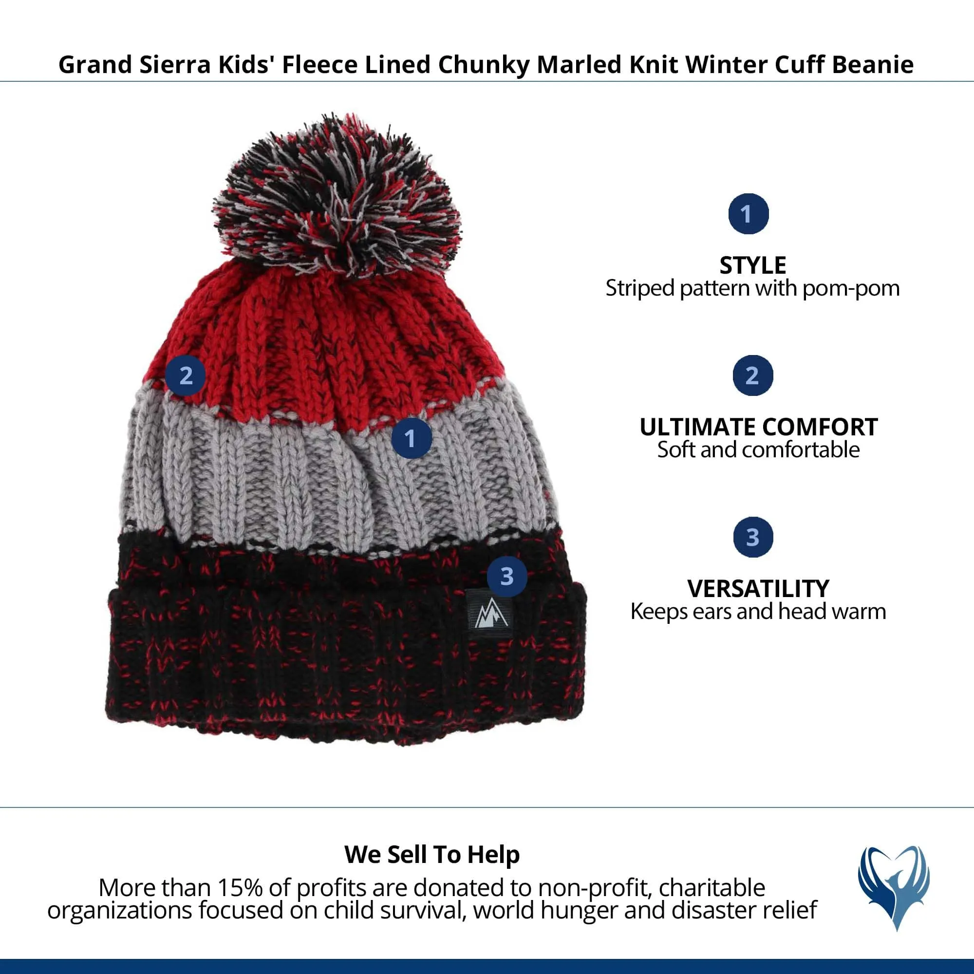 Grand Sierra Kids' Fleece Lined Chunky Marled Knit Winter Cuff Beanie