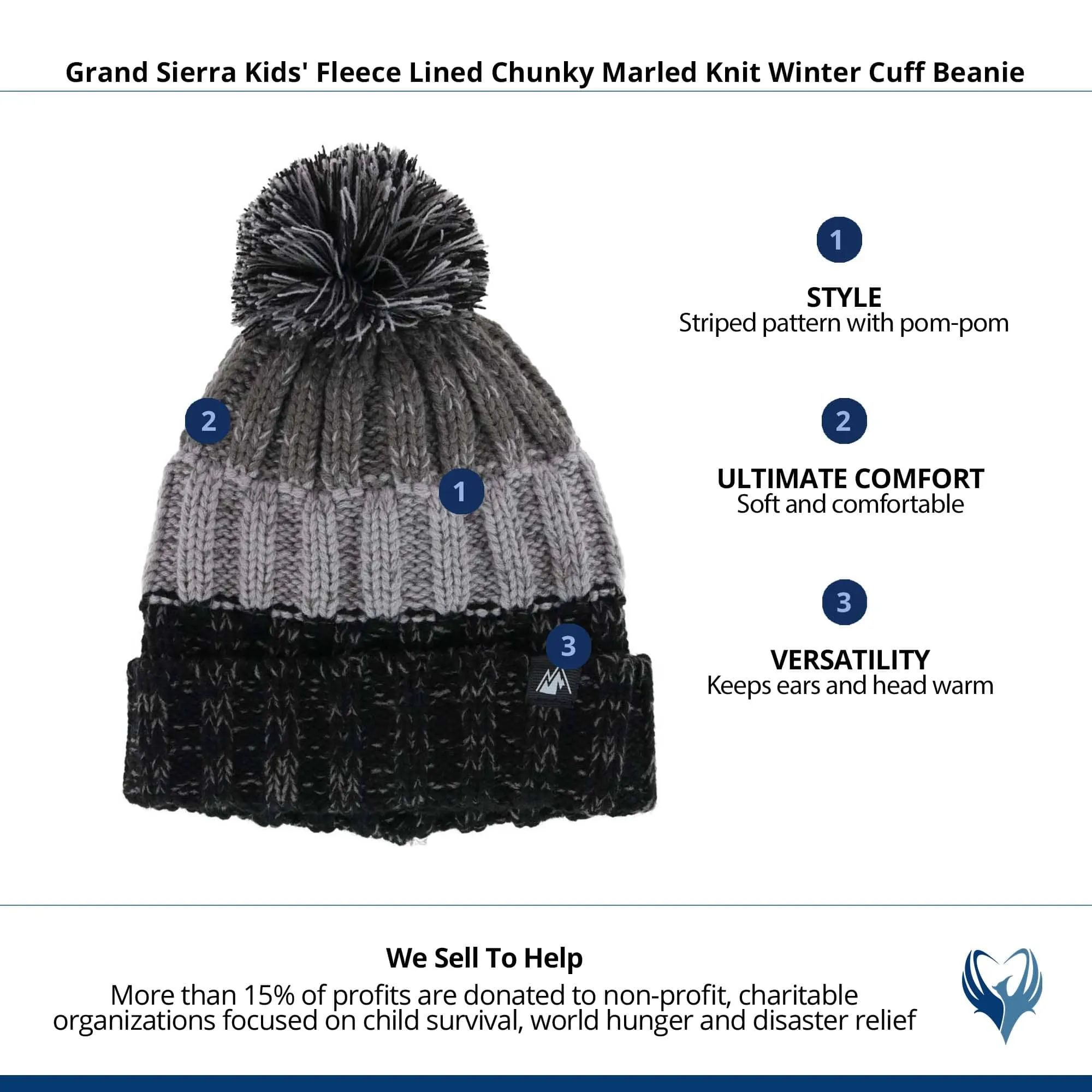 Grand Sierra Kids' Fleece Lined Chunky Marled Knit Winter Cuff Beanie