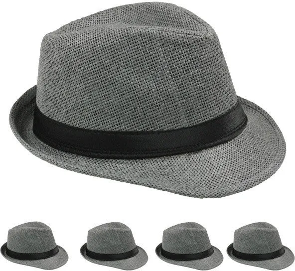 gray color straw fedora hat Case of 72