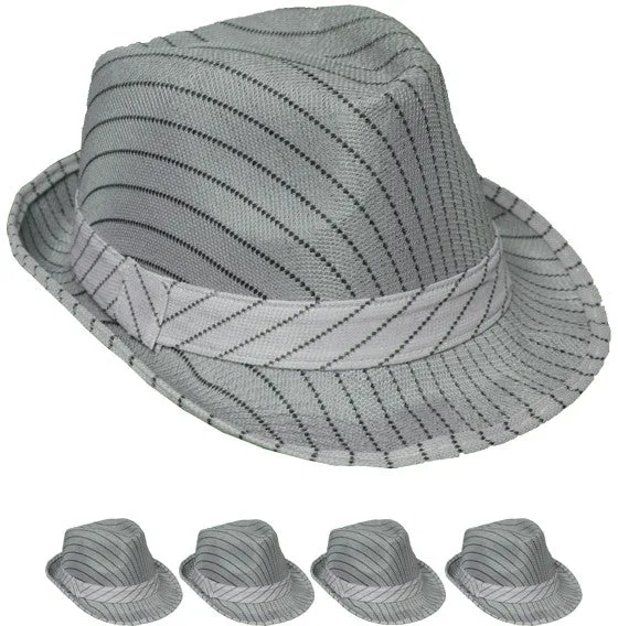 gray striped mesh fedora hat Case of 72