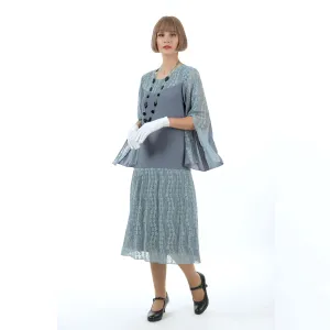 Grey chiffon and lace 1920s dress with long slit sleeves