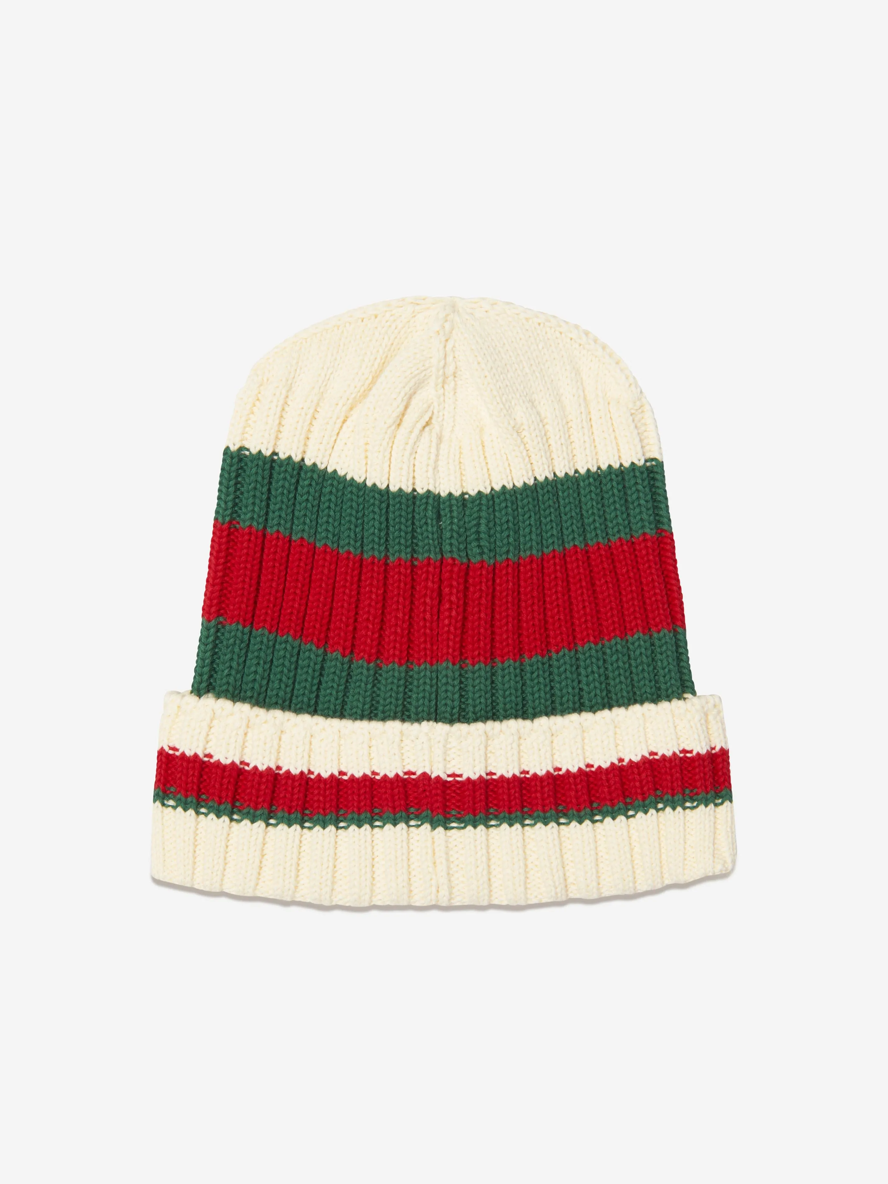 Gucci Kids Web Stripe Knitted Hat in Ivory