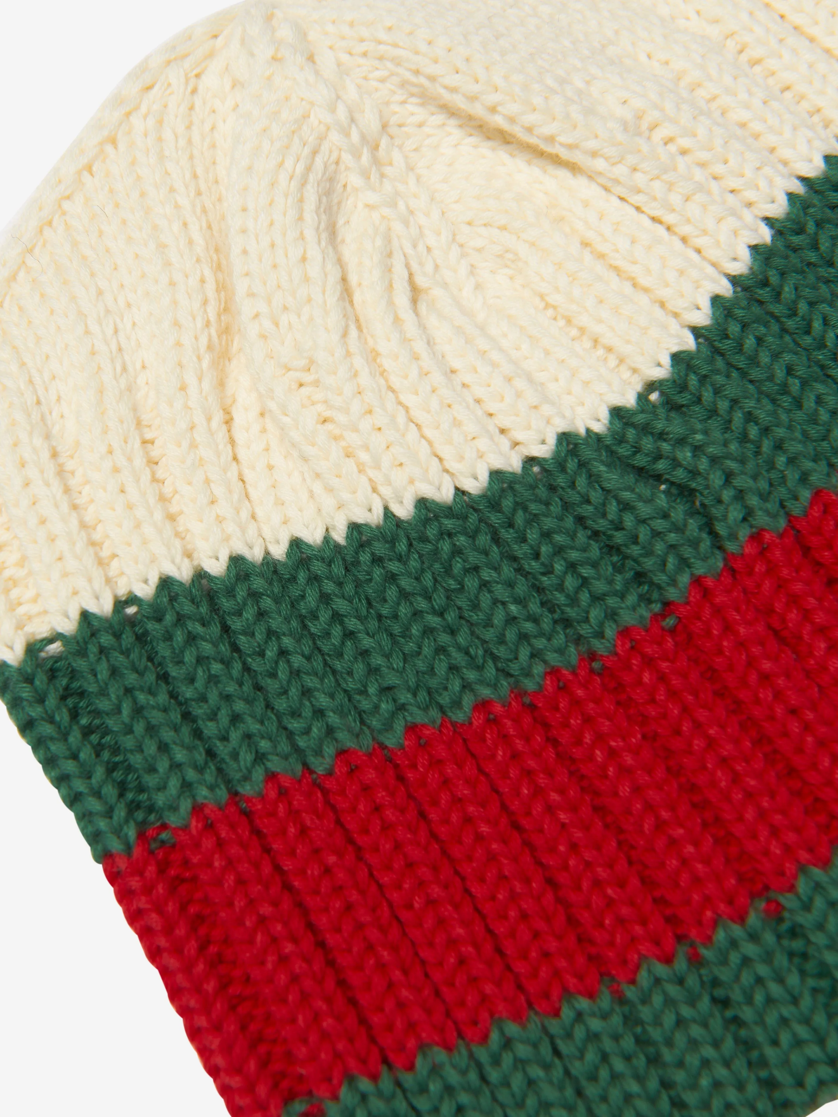 Gucci Kids Web Stripe Knitted Hat in Ivory