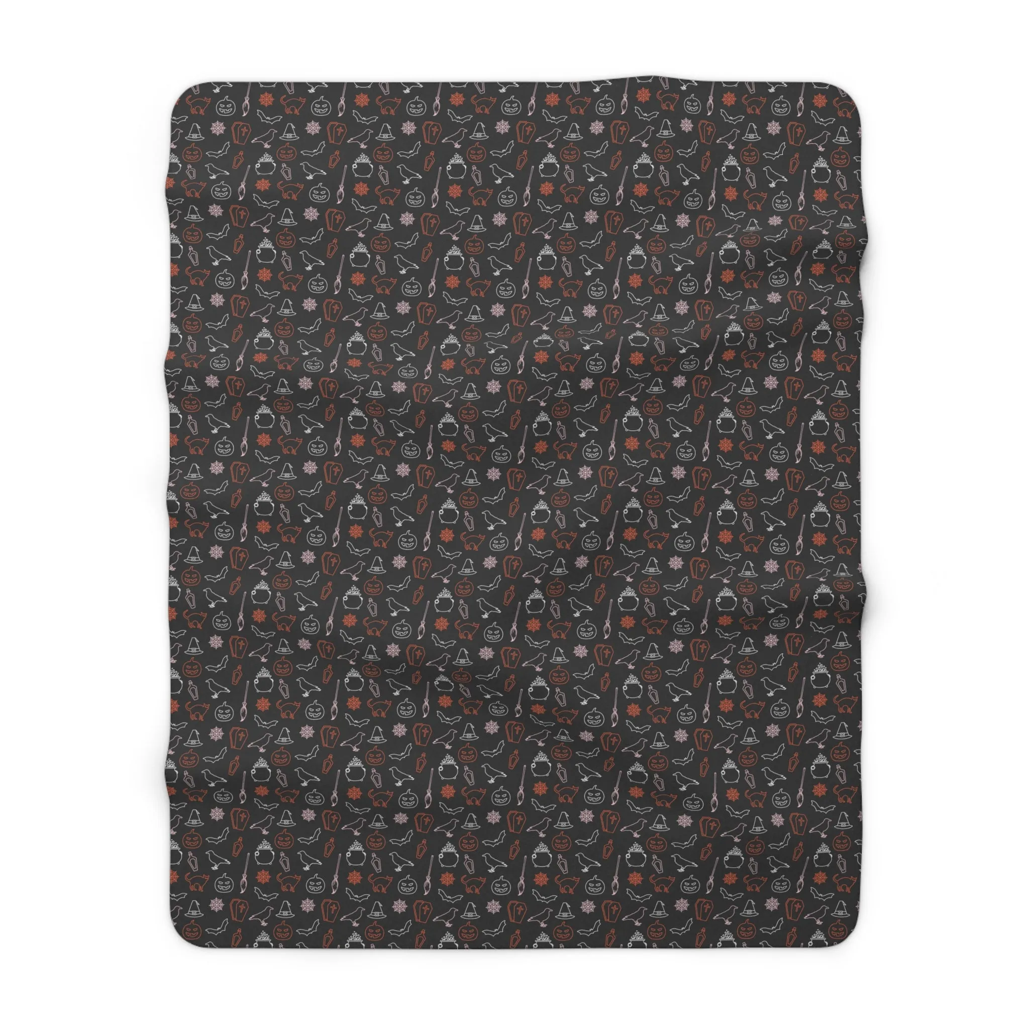 Halloween Sherpa Blanket Spooky Ghost Witch Hat Black Cat Cozy Blanket, Throw Blanket Black, Sofa Blanket