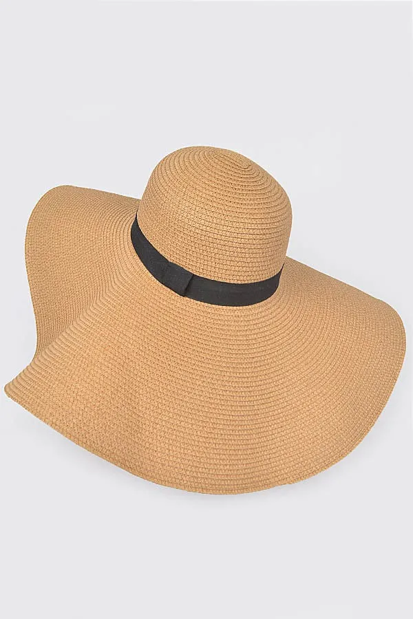 H&D Accessories Faux Straw Wide Brim Band Hat