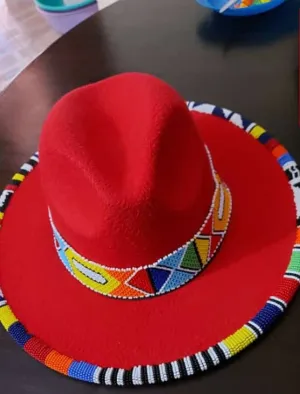 Handmade beaded red fedora hat|summer hats|cowboy hat|brim hat with free shipping world wide