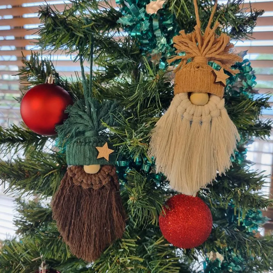 Handmade Gnome Santa Clause Macrame Christmas Decorations - Set of 4