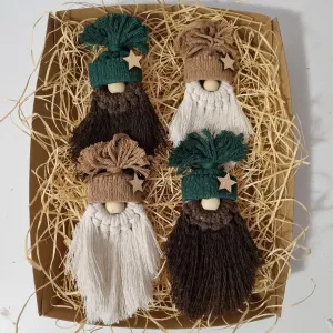Handmade Gnome Santa Clause Macrame Christmas Decorations - Set of 4