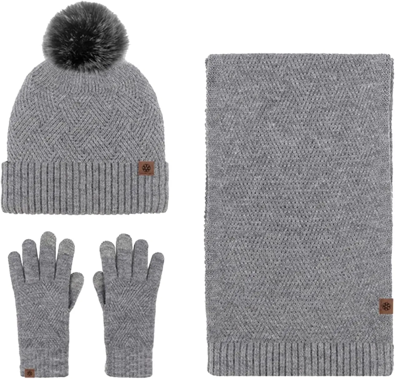 Hat and Scarf Set for Women Warm Knit Pom Beanie Hat Neck Scarf Matching Winter Set Girls Ladies (Grey, One Size)