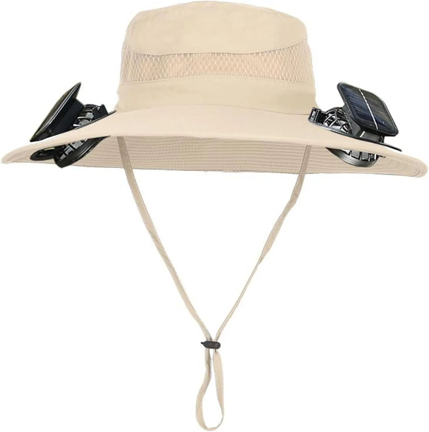 Hat with Fans Solar Power, Outdoor Wide Brim Sun Hat with 2 Solar Fan, Removable USB Charging Fan, Hiking Camping Fishing Hat