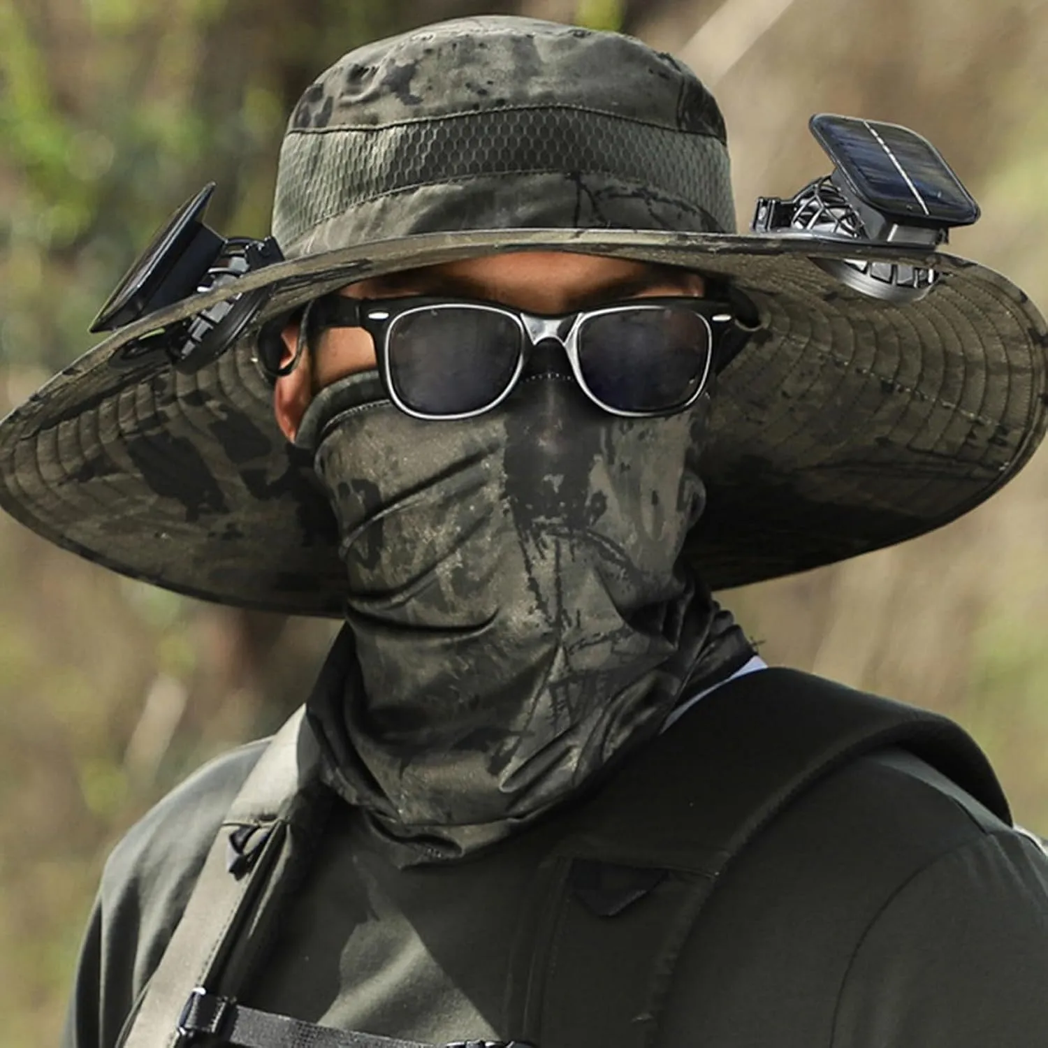 Hat with Fans Solar Power, Outdoor Wide Brim Sun Hat with 2 Solar Fan, Removable USB Charging Fan, Hiking Camping Fishing Hat
