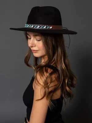 HAT2323 Teo Faux Suede Fedora w/ Turquoise Bead Band