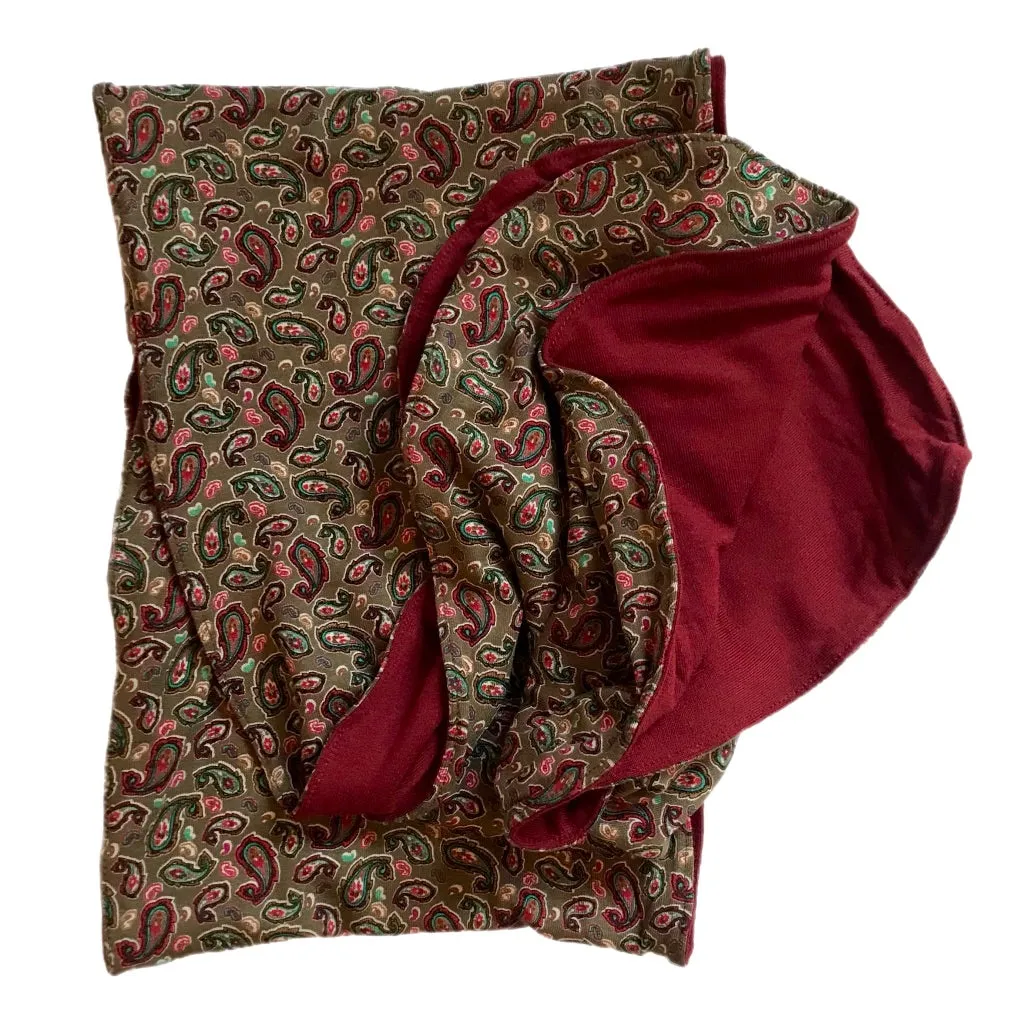 Head Wrap Reversible Olive Paisley Aubergine