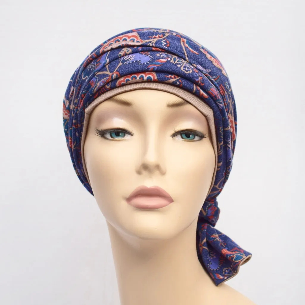 Head Wrap Reversible Olive Paisley Aubergine