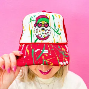 Heart Eye Santa Trucker Hat - Wine/White