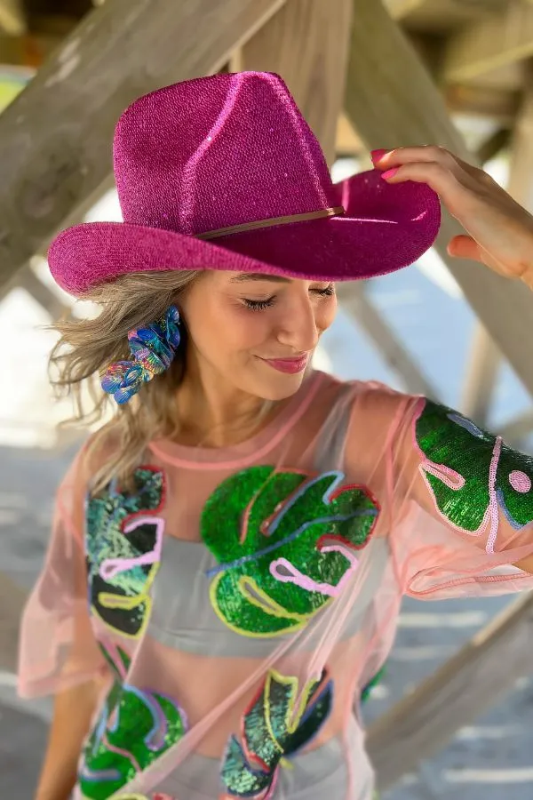 Hello Vegas Pink Sequin Cowboy Hat
