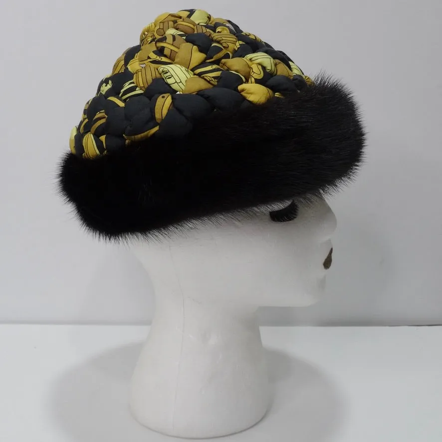 Hermes Printed Silk Fur Cap