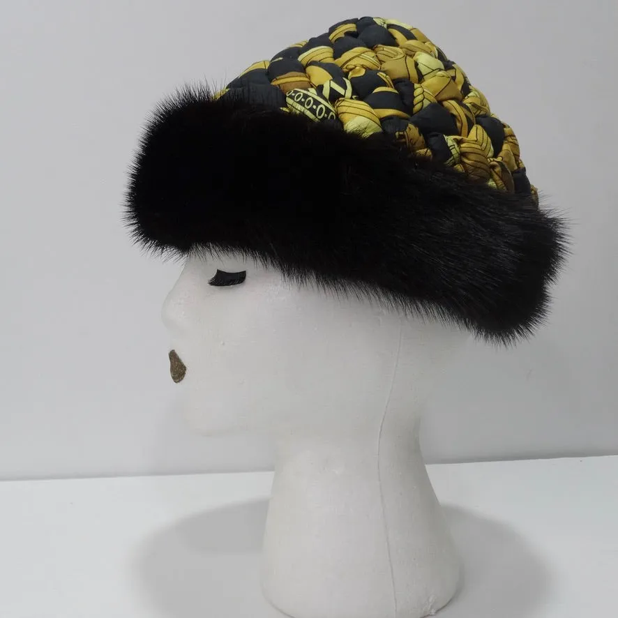 Hermes Printed Silk Fur Cap