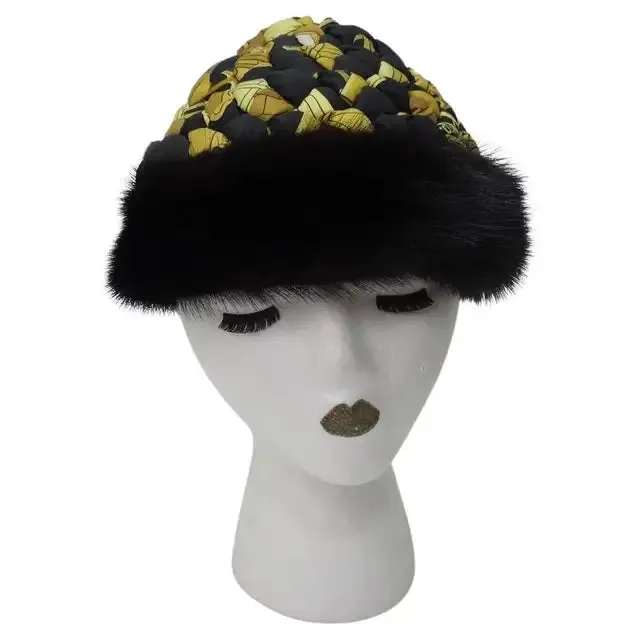 Hermes Printed Silk Fur Cap