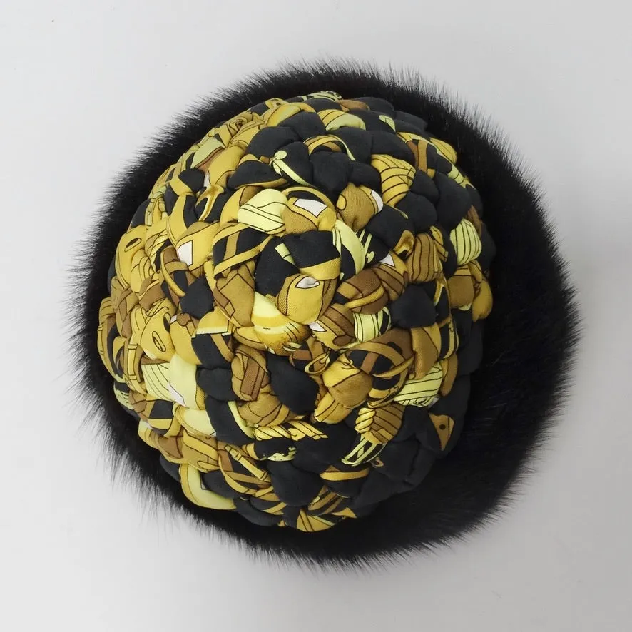 Hermes Printed Silk Fur Cap