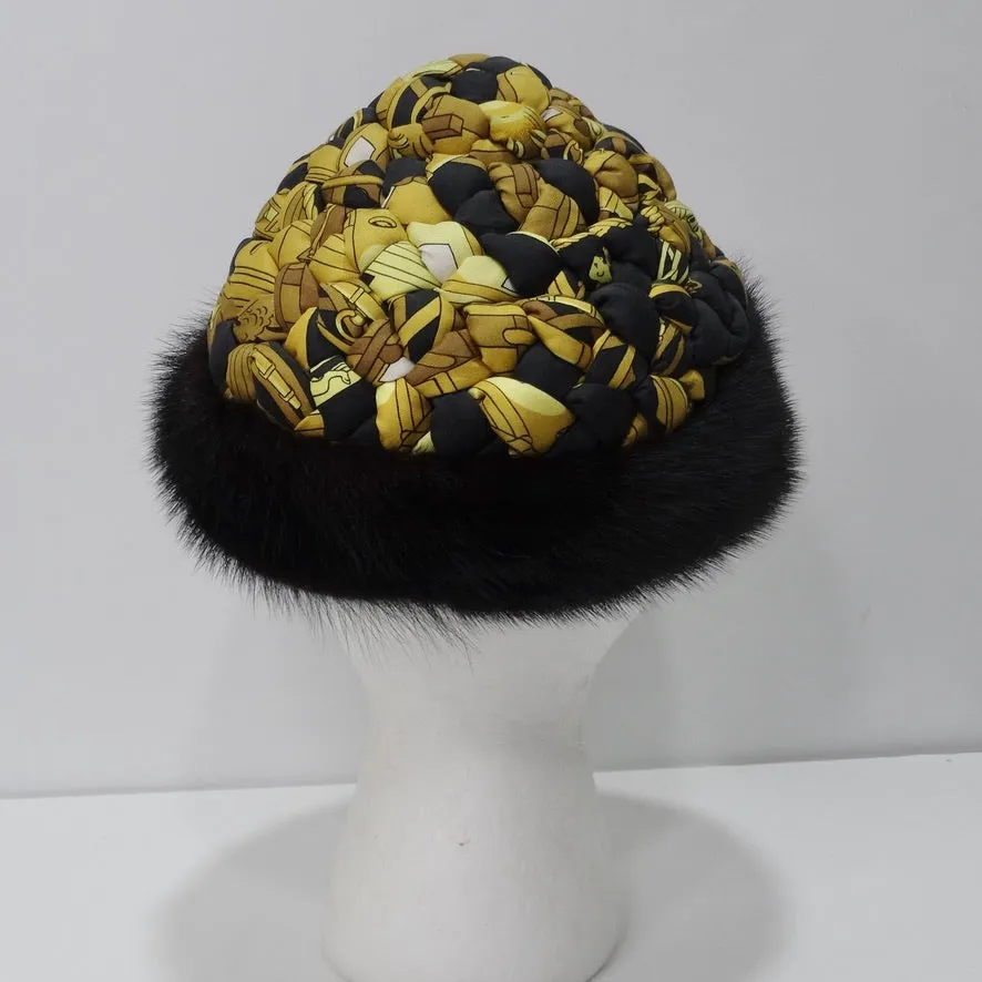 Hermes Printed Silk Fur Cap
